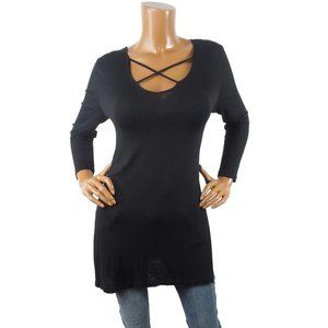 OLD NAVY Top M New Tunic Blouse Cut Out X Scoop Neck Stretch Long Sleeves